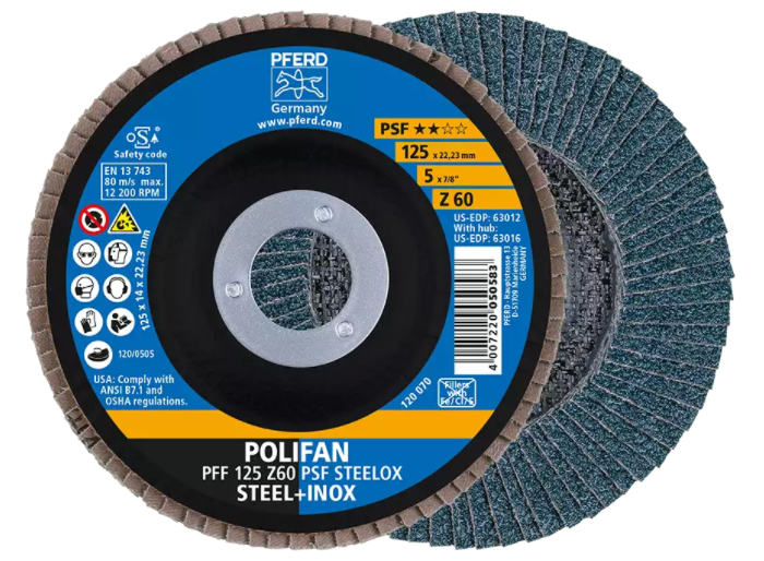 5po x 7 / 8po POLIFAN® Flap Disc- Flat, PSF, Zirconia, 60 Grit